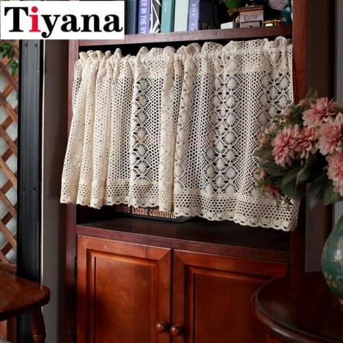 Rustic Cotton Thread Crochet Short Kitchen Curtain Decorative Cabinet Curtain Half Curtain DL-JK001Z