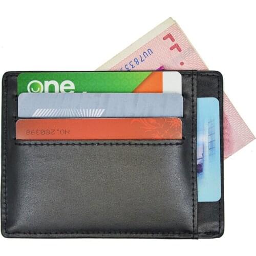 Plus Size Genuine Leather Card Holder Flat Dermal Skin Card Case with Easy Coin Money Pockets Custom Name Company LOGO