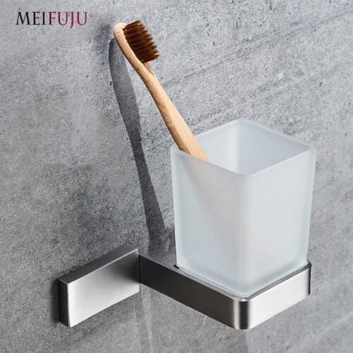 MEIFUJU Cup & Tumbler Holders Solid SUS304 Stainless Steel Toothbrush Holder With Glass Cup Wall-mounted Bathroom Accessories