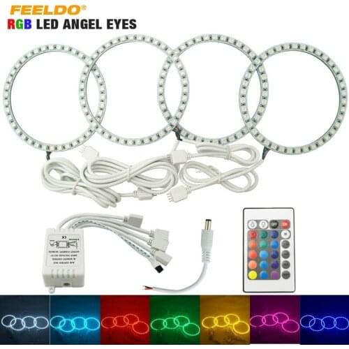 FEELDO 4X120MM Car RGB 5050SMD LED Flash Angel Eyes Halo Ring Light for BMW E30/E32/E34 DRL Headlight #HQ4409