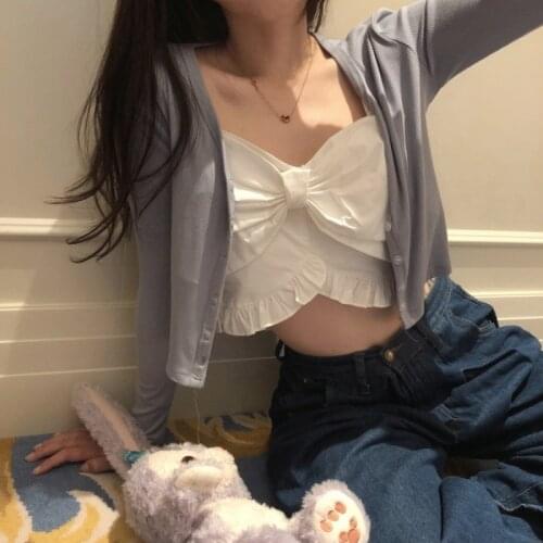 Fashion Retro Y2k Big Bow Spaghetti Strap Camisole Womens 2021 Summer Sweet Crop Tops Streetwear Tank Tops