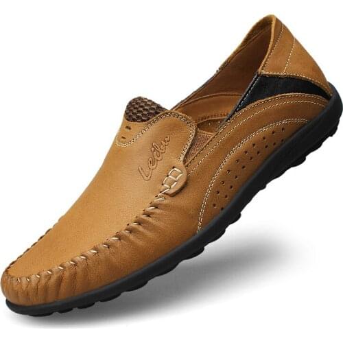 Summer Casual Slip On Shoes Men Genuine Leather Moccasin Man Moccasins Natural Real New 2021 Office Top Quality Soft Comfortable