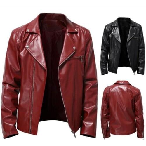 2021 New Autumn Winter Business Casual Lapel Diagonal Pull Leather PU Locomotive Personality Leather Korean Version Jacket Men