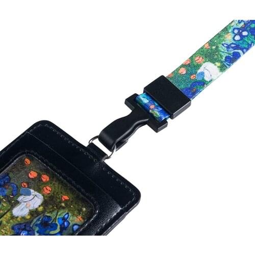 2019 New Custom Flora Design Neck Lanyards PU Lather Id Badge holder with custom printed ID card lanyards
