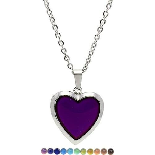 Colorful Changing Mood Magic Heart Shaped Family Photo Picture Frame Locket Pendant For Necklace Romantic Fashion Jewelry Gift