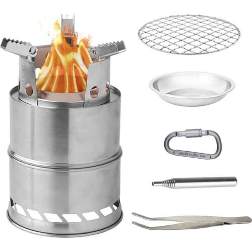 Outdoor Camping Stove Portable Foldable Stainless Steel Firewood Stove Burning For Backpacking Camping Hunting Cooking Picnic