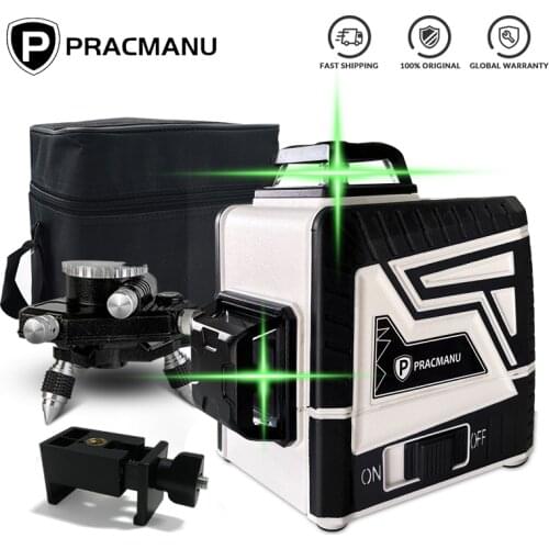 PRACMANU Green 12 Lines 3D Level Laser Level Self-Leveling Vertical Cross Powerful Green 360 Horizontal Laser Level