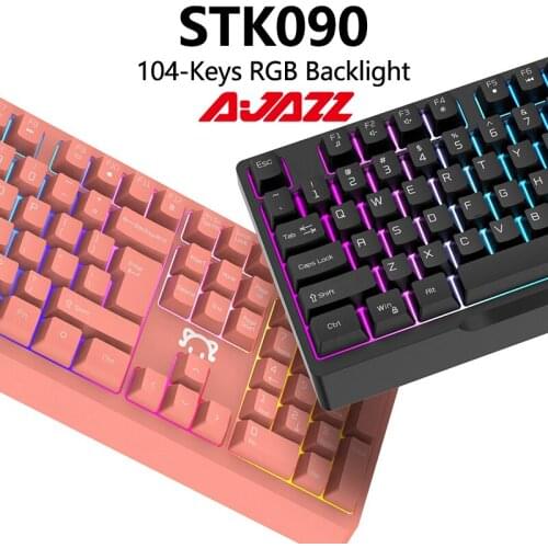 AJazz STK090 Professional Gaming Keyboard Membrane Mechanical Feel Wired Keyboard 104-Keys RGB Backlight for Gamer PC Laptop