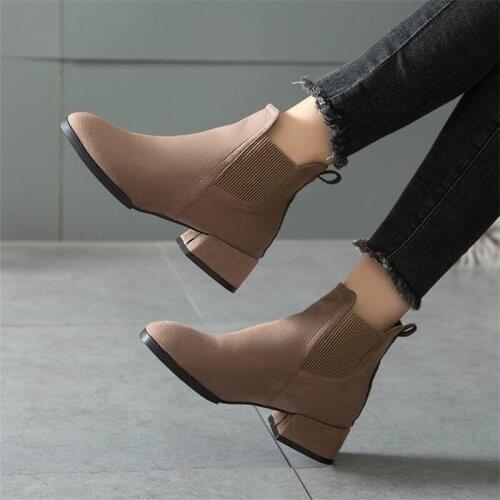 Size 43 Suede Khaki Black Block Heel Boots for Women Fashion Comfortable Shoes Ankle Boots Women Heel 4cm Autumn Shoes Woman