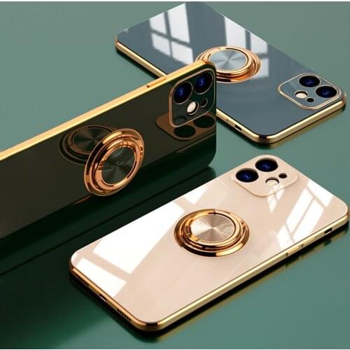 Luxury Plating Ring Case For iPhone 12 11 Pro Max XS XR X 7 8 Plus iPhone11 11Pro Soft Silicone Phone Holder Covers funda coque