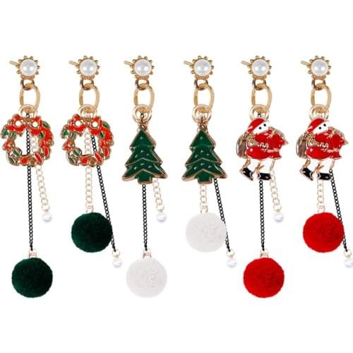 Christmas Series Long Ladies Earrings Cute White Plush Ball Old Man Bell Irregular Pendant Fashion Woman Jewellery Jewelry Gift