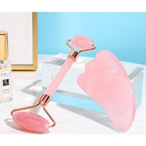 Rose Quartz Massager For Face Gua Sha Set Beauty Tool Face Roller Skin Care Jade Roller Gouache Scraper Device For Face Lifting