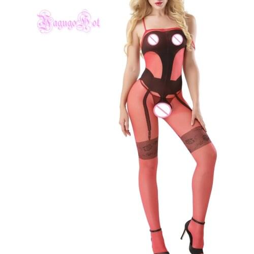 Sexy Strappy Erotic Silk Cami Smooth Bodystocking Gater Belt Catsuit Lingerie Costumes Wetlook Seamless Crotchless Latex Catsuit