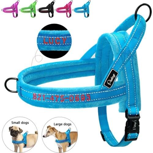 Embroidered Dog Harness Nylon Personalized Dog Harness Reflective Dogs Vest Soft Padded For Small Large Dogs French Bulldog