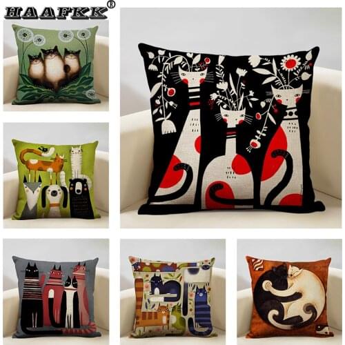 45x45cm cute cartoon pillow, linen cushion cover, childrens toys, funny cat pattern pillow, living room sofa decoration
