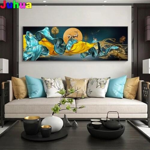 Modern Abstract golden blue diy Diamond Painting full drill rich deer 5D diamond emboridery mosaic diamond stitch home decor