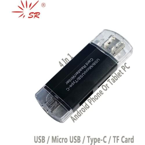 SR 4 in 1 Black Card Reader & Whriter Micro USB Type-C SD TF Card Port for Mackbook Android Phone Tablet PC Laptop Accessories