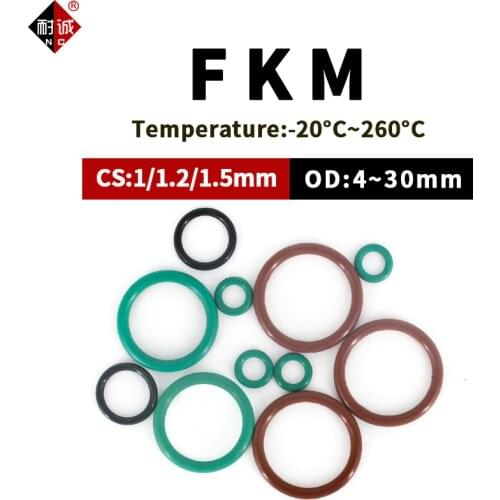 FKM O Ring Seal Gasket Thickness CS1/1.2/1.5mm OD3-30mm FPM Oil Acid and Alkali Resistant Automobile Fluororubber O-Ring 70A