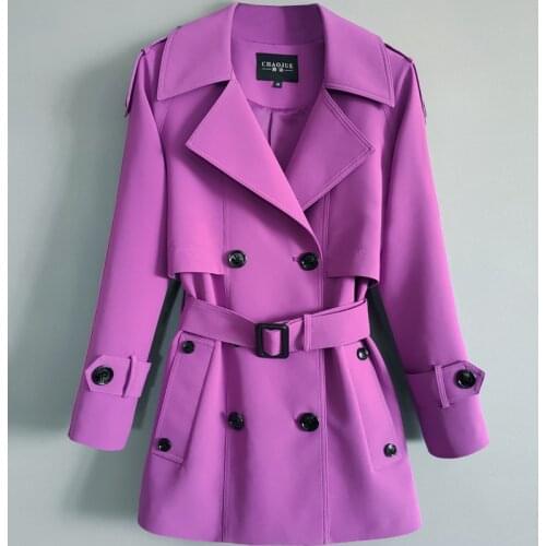 Top quality Female Windbreaker 2021 Spring Autumn Korea Lapel Double-breasted Slim Outwear With belt Womens Short Trench Coat