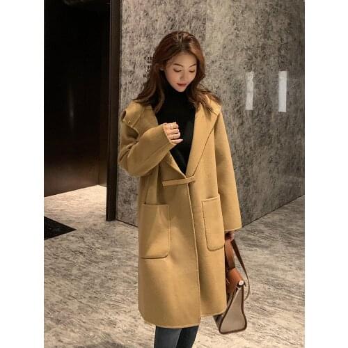 High end double-sided tweed coat womens middle and long style new cashmere in autumn and winter 2021, thin and versatile wool