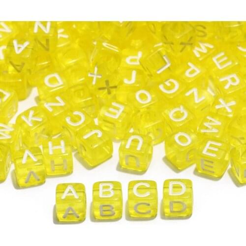 Yellow Mixed Acrylic Letter Beads 6x6mm Square Alphabet Spacer Loose Beads For Jewelry Making Diy Necklace Bracelet Accessories