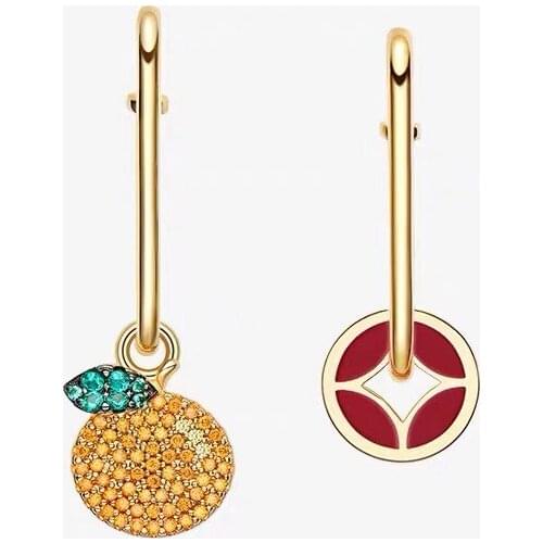 Ladies Fashion Jewelry 925 Silver Inlaid AAAAA Zircon High Sense Gold Coin Orange Earrings Luxury Brand Jewelry