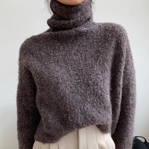 2020 New Winter Loose Turtle Neck Long-sleeved Women Loose Thickened Solid Color Minimalist Pullover Knitted Sweater C587