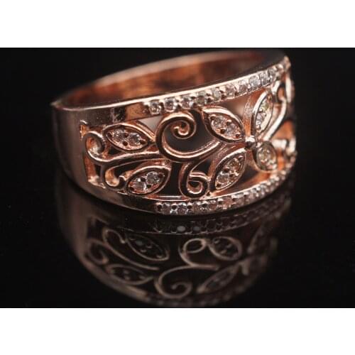 Rose gold ring with White CZ Ring for women Leaf Trendy jewellery dropshipping anel anillos aneis bagues femme statement jewelry