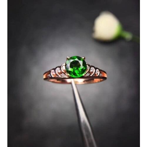 Natural green diopside gem Ring Natural gemstone ring 925 sterling silver trendy Elegant wave women girl gift party Jewelry