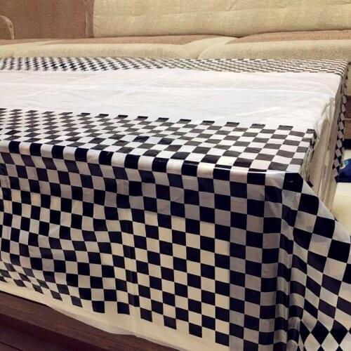1pcs 180*108cm Black And White Lattice Theme Party Tablecloth Grid Plaid Disposable Plastic Tablecloth Tablecover