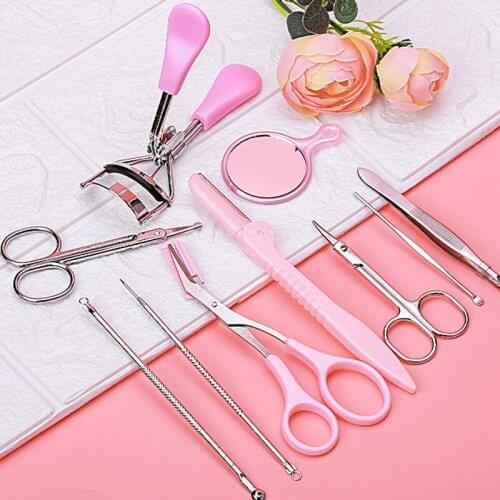 10pcs/set Eyebrow Shaping Eyebrow Eyelash Curler Eyebrow Shaving Scissors Squeeze Blackhead Acne Needle Eyebrow Trimming Set