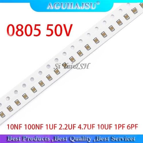 100pcs 0805 50V SMD Thick Film Chip Multilayer Ceramic Capacitor 1pF-47uF 10NF 100NF 1UF 2.2UF 4.7UF 10UF 1PF 6PF