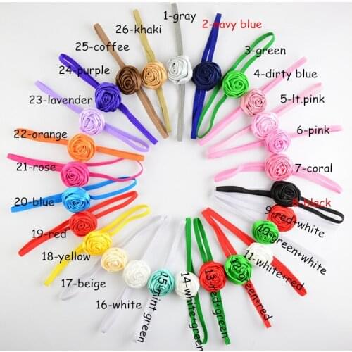 100 pcs/lot , Multilayer Rolled Satin Rosette Flower Skinny Headband - Petite Photo Prop
