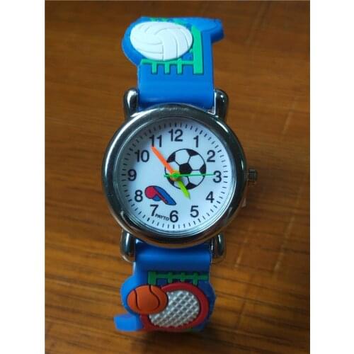 100pcs/lot Hot Promotion Waterproof Football 3D Boys Kids Silicone Quartz Wristwatches Student Watches