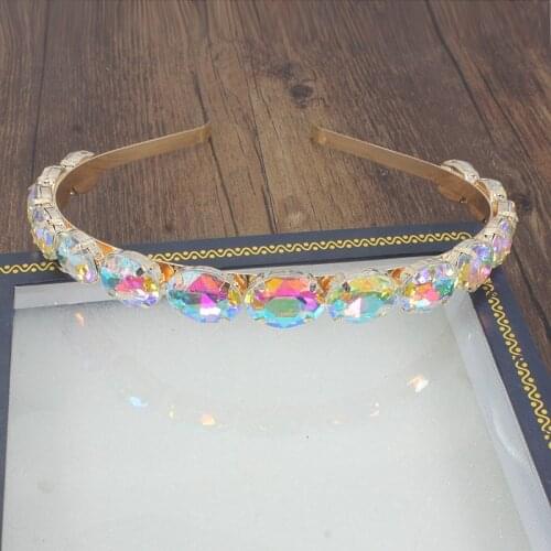 2019 Luxury Gold Fluorescent Color Oval Crystal Hairband Sparkly Rhinestone Baroque Headband For Fashion Women Hair Accessories