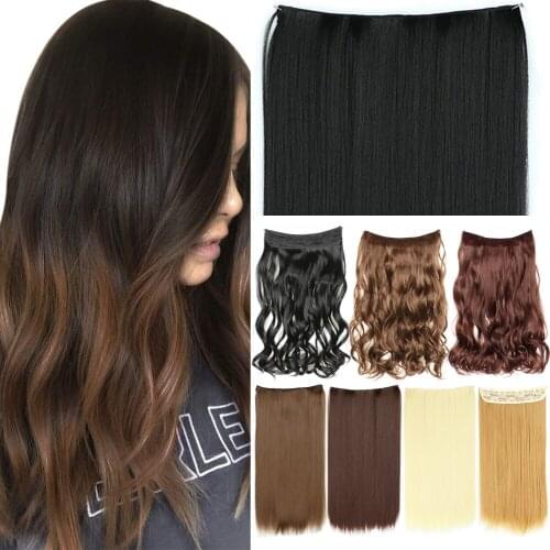 Kong&Li 22 Inch Long Wavy Women Clip In One Piece synthetic Hair Extensions Black Brown Fake clip Hairpiece for women