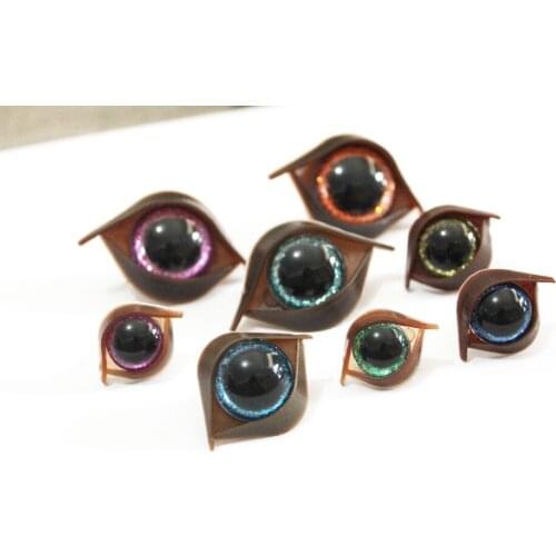 500pcs--NEW 13/14/15/16/18/20/22/24MM round safety clear toy eyes + glitter Nonwovens + hard washer + brown eyelid --size option