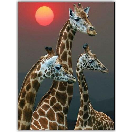 5d Diamond Painting Animals Picture Giraffe Family Sunrise In The Morning Full Drill Square Diamond Art Paintings Cross Stitch