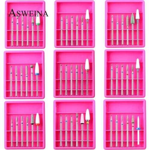 6pcs/Set Diamond Corundum Nail Drill Ceramic Milling Cutter For Manicure Eletric Machine Bits Cuticle Remover Burr Art Tools