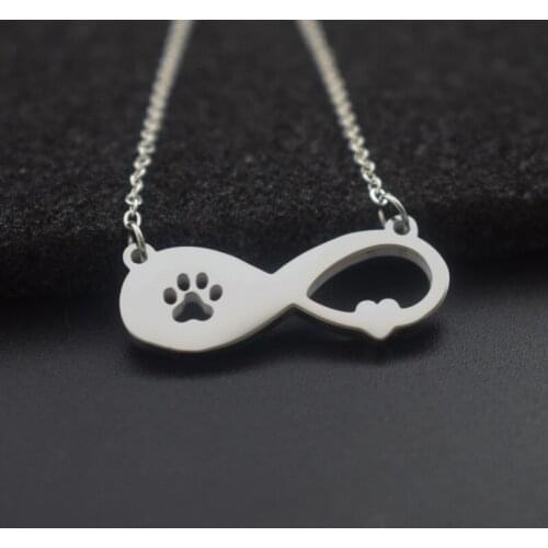 Stainless Steel Heart Paw Print Infinite Pendant Necklace Womans Jewelery Mothers Gift