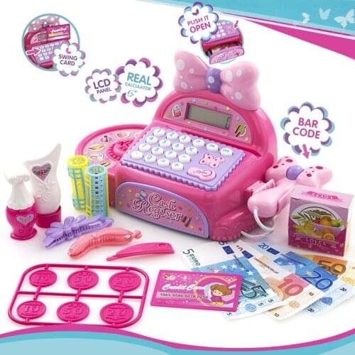 Kids Supermarket Cash Register Simulated Role Play Toys For Girls With Multi-Functional Calculator Pretend Play Toy For Children
