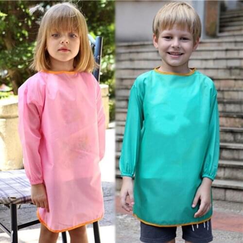 Children Long Sleeve Waterproof Apron Kid Art Craft Painting Cook Feeding Smock