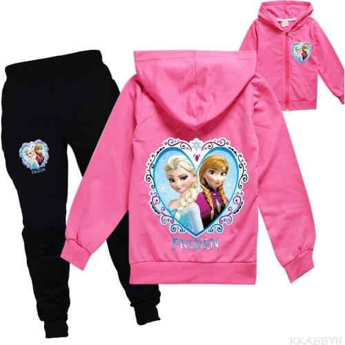 Disney Anna Essa Frozen Spring And Autumn Cider Kids Wear Zip Cardigan Coat + Pantsuit