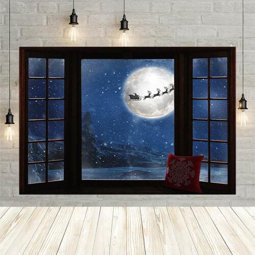 Winter Window Scenery Photography Backdrops Christmas Santa Claus Reindeer Snowflake Baby Portrait Photo Background Photophone