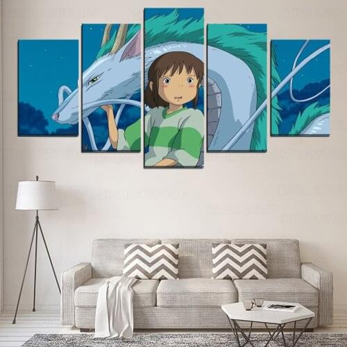 5 Piece Chihiro And Dragon Spirited Away Painting Home Decor HD Print Canvas Picture For Kids Room Wall Art Cartoon Large Poster