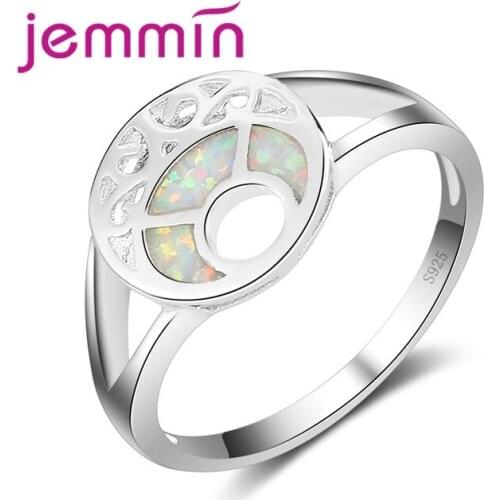 Raninbow Opal Ring With Hollow Moon Shaped Ring 925 Sterling Silver Silver Color Jewelry Rings Fine Jewelry For Women & Men