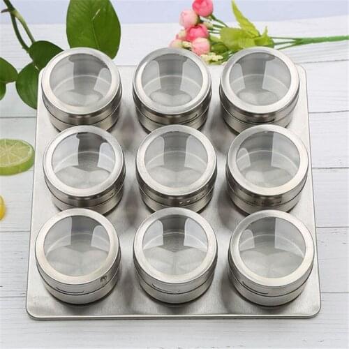 Magnetic Spice Jars Set Stainless Steel Salt and Pepper Shakers Spice Rack Seasoning Box Condiment Container