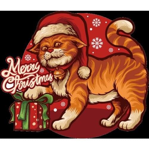 Cartoon Christmas Cat Stickers Iron On Christmas present Transfers Vinyl Heat Transfer Ironing Stickers T-shirt Thermal Patches