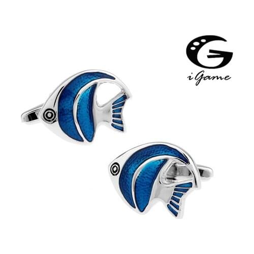 IGame Mens Gift Fish Cuff Links 3 Colors Option Copper Material Novelty Big Fish Design Free Shipping