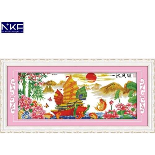 NKF Everything Is Going Smoothly Stamped Cross Stitch DIY Kits Needlework Embroidery Set Chinese Cross Stitch for Home Decor